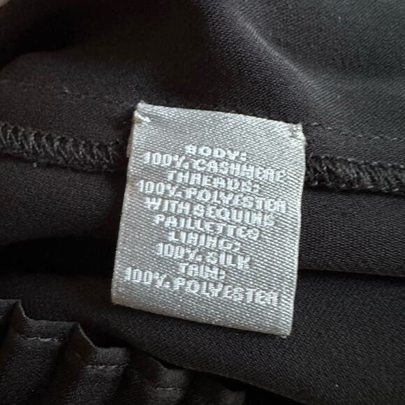 Neiman Marcus 100% Cashmere Black Sparkle Sweater Silk Liner Peekaboo 3/4 Sleeve - Picture 8 of 10